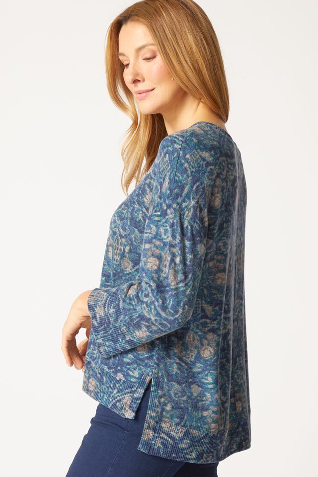 Ink Floral Fleece Seam 3/4 Top