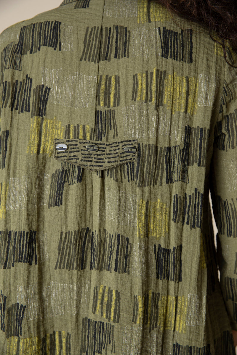 Olive Pleat Back Button Jacket