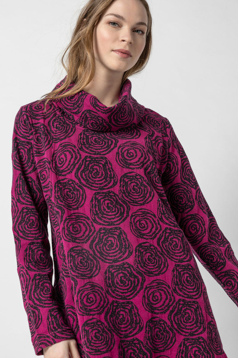 Wineberry Geo Floral Cowl Tunic Top