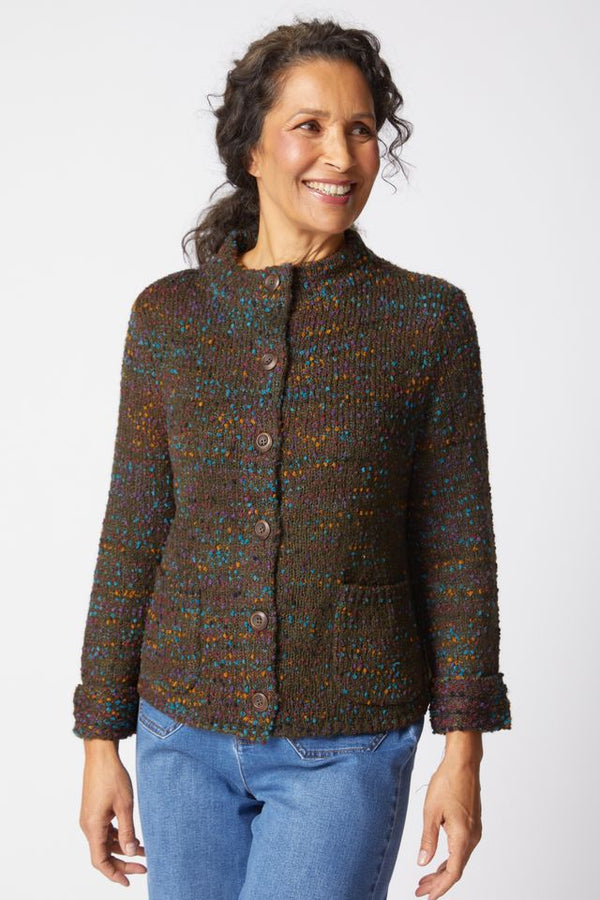 Forest Funnel Button Sweater