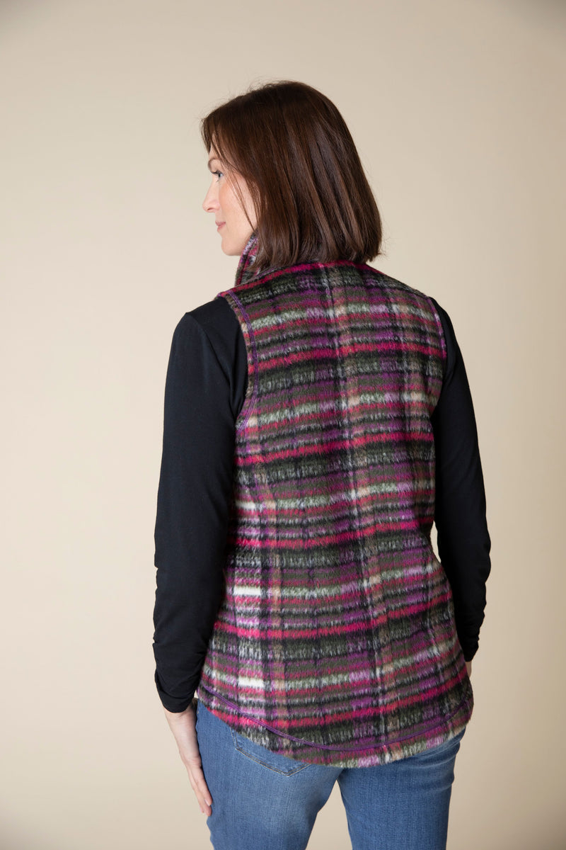 Plum Plaid Button Vest