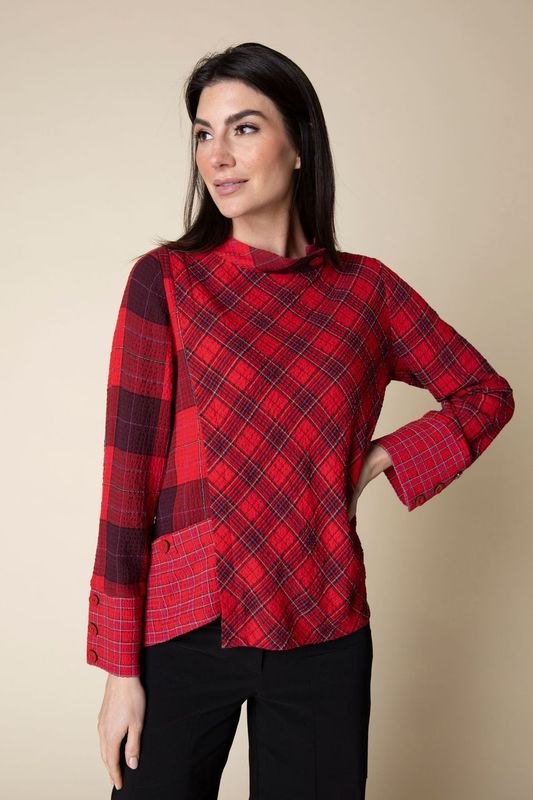 Red PLaid Button Cuff top