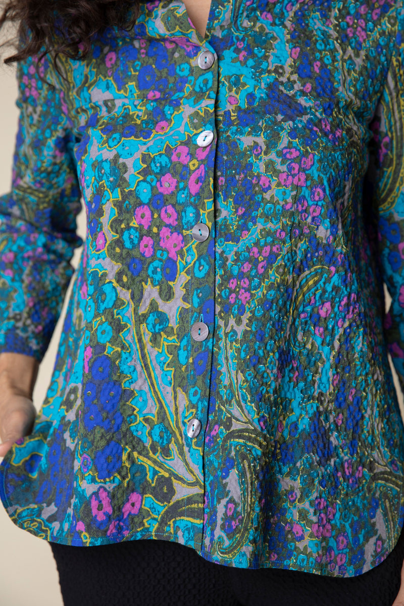 Blue Paisley Button Top