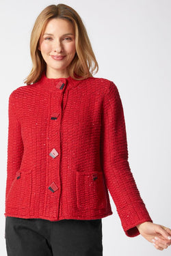 Ruby Brick Stitch Button Cardi