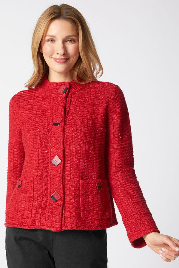 Ruby Brick Stitch Button Cardi