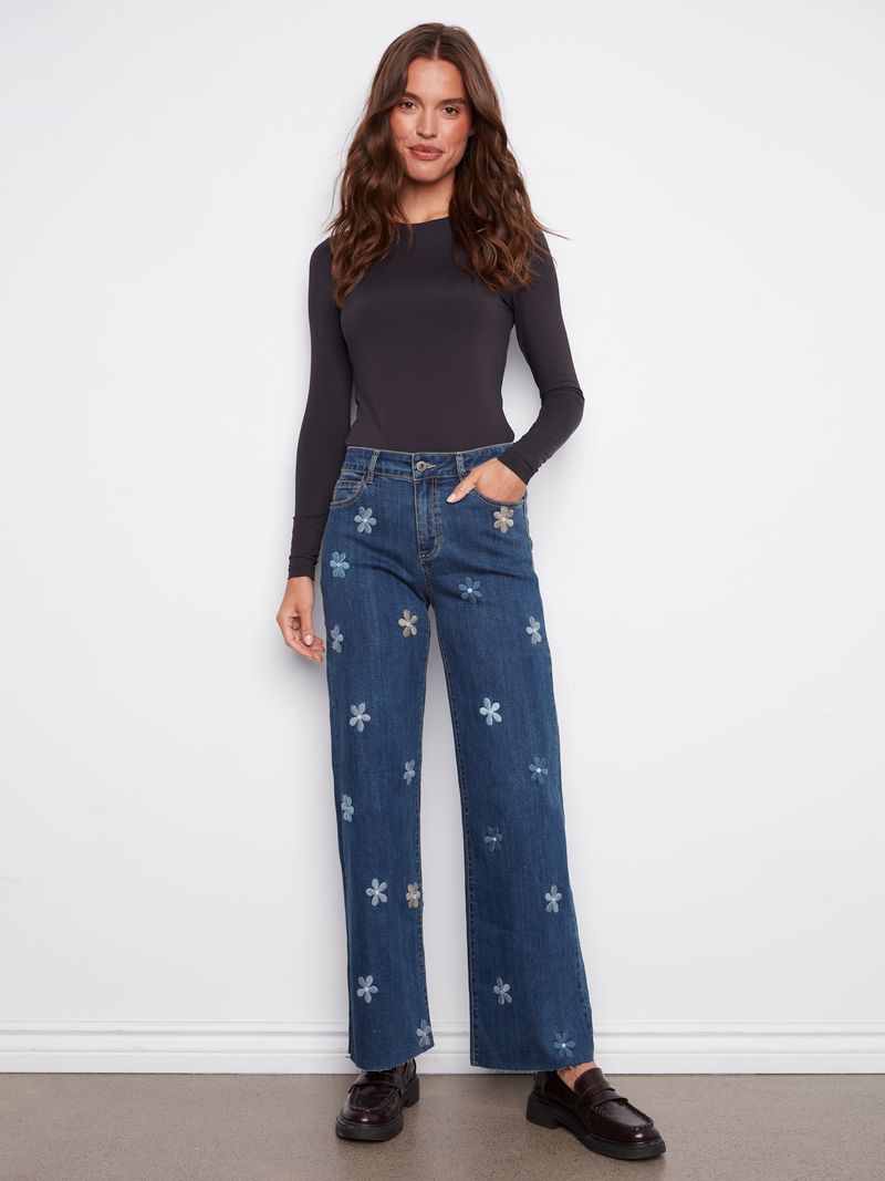 Indigo Flower Patch Wide Leg Jean