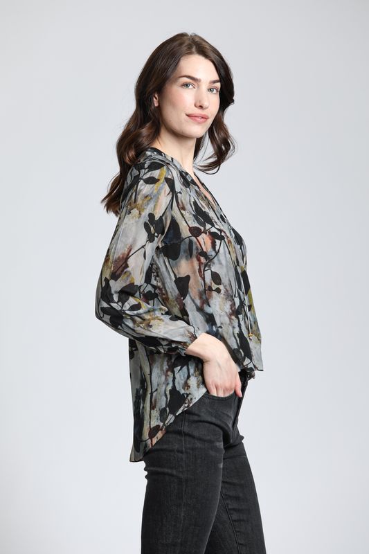 Black Floral Cupro Pullover Top