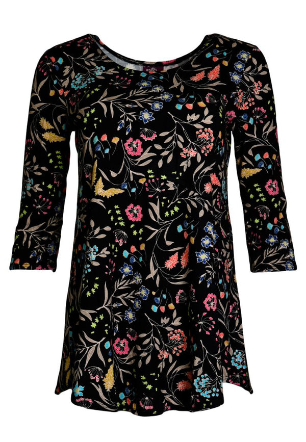 Black Floral Swing Top