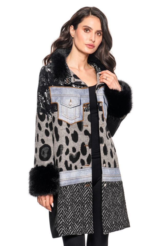 Faux Fur Denim Patchwork Coat