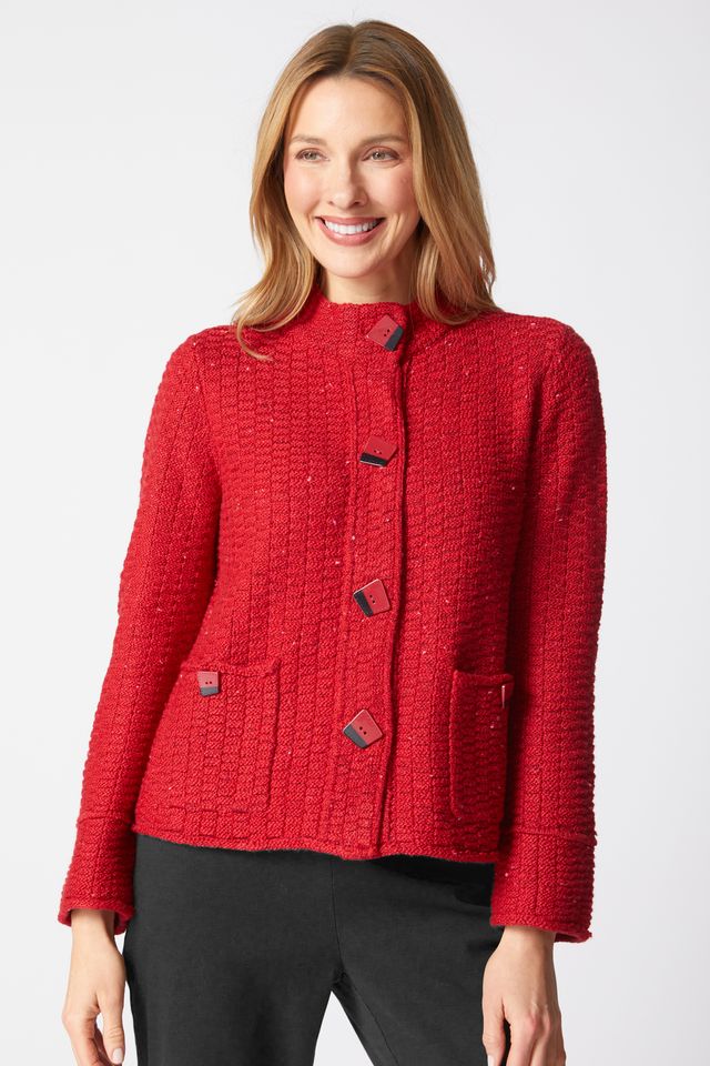 Ruby Brick Stitch Button Cardi