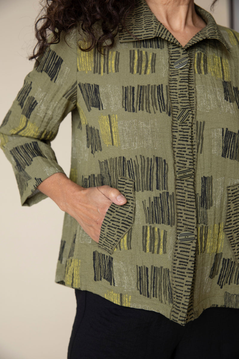 Olive Pleat Back Button Jacket
