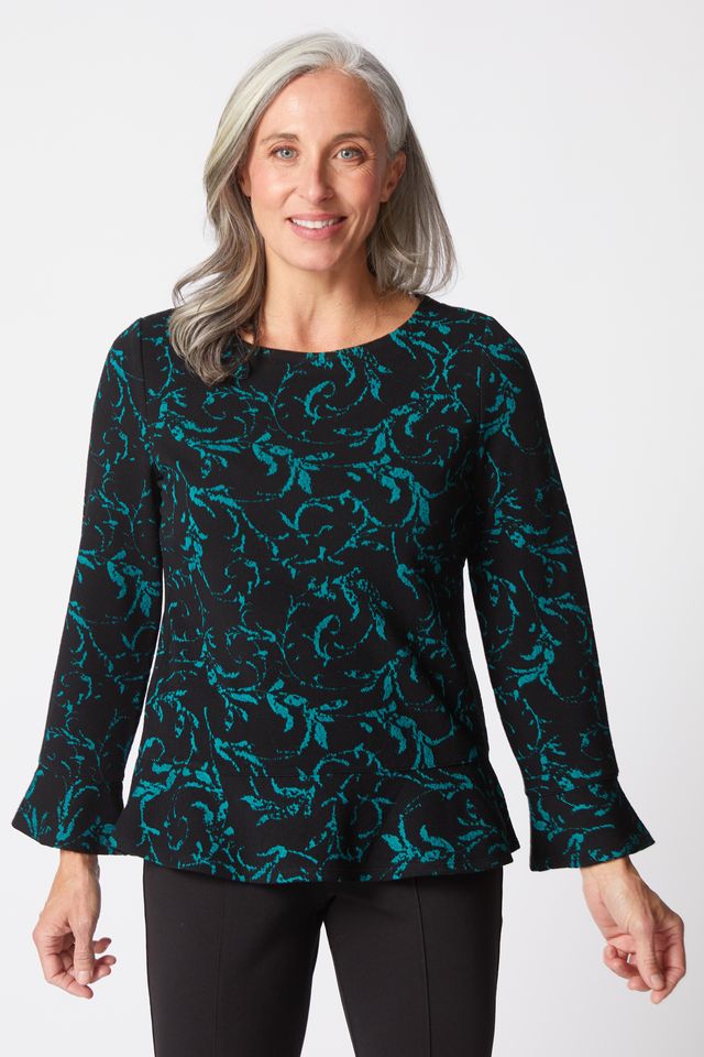 Everglade Jacquard Scroll Peplum Top