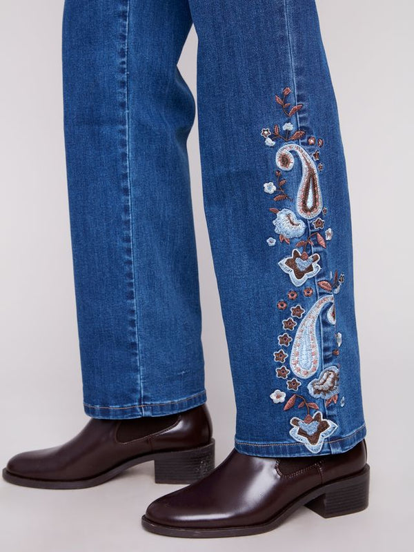 Paisley Embroidered Straight Leg Jean