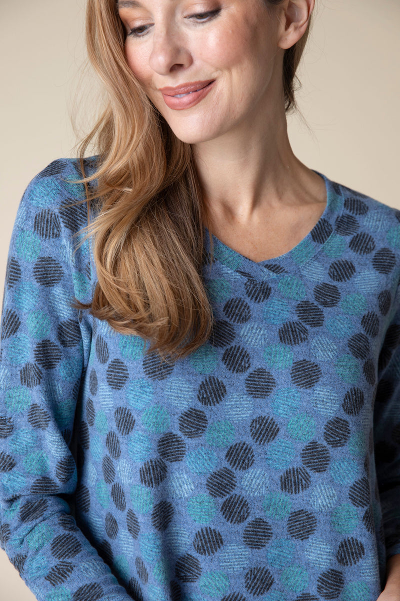 Polka Dot V-Neck Ruch Top