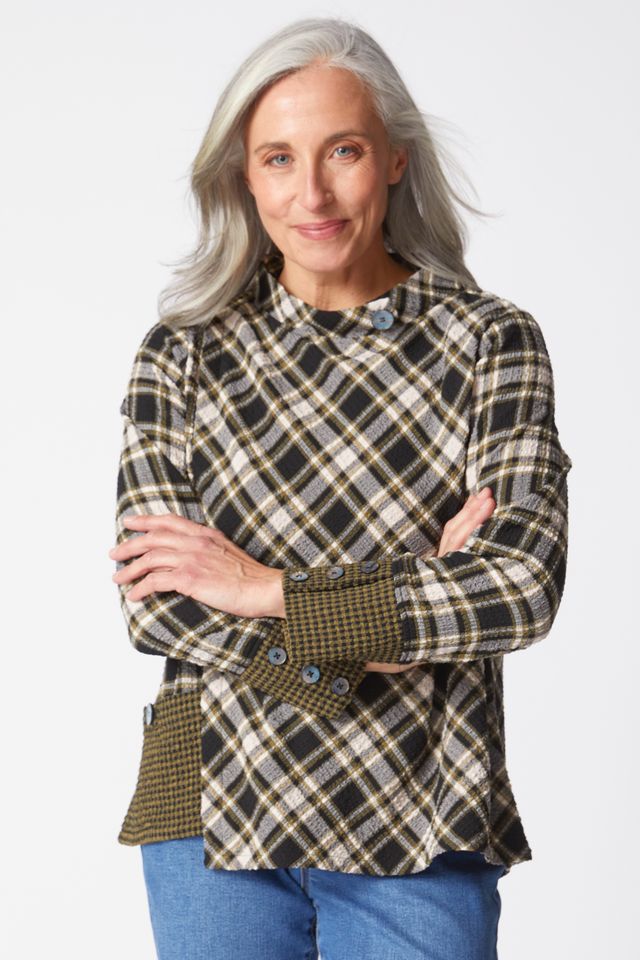 Avocado Plaid Button Cuff top