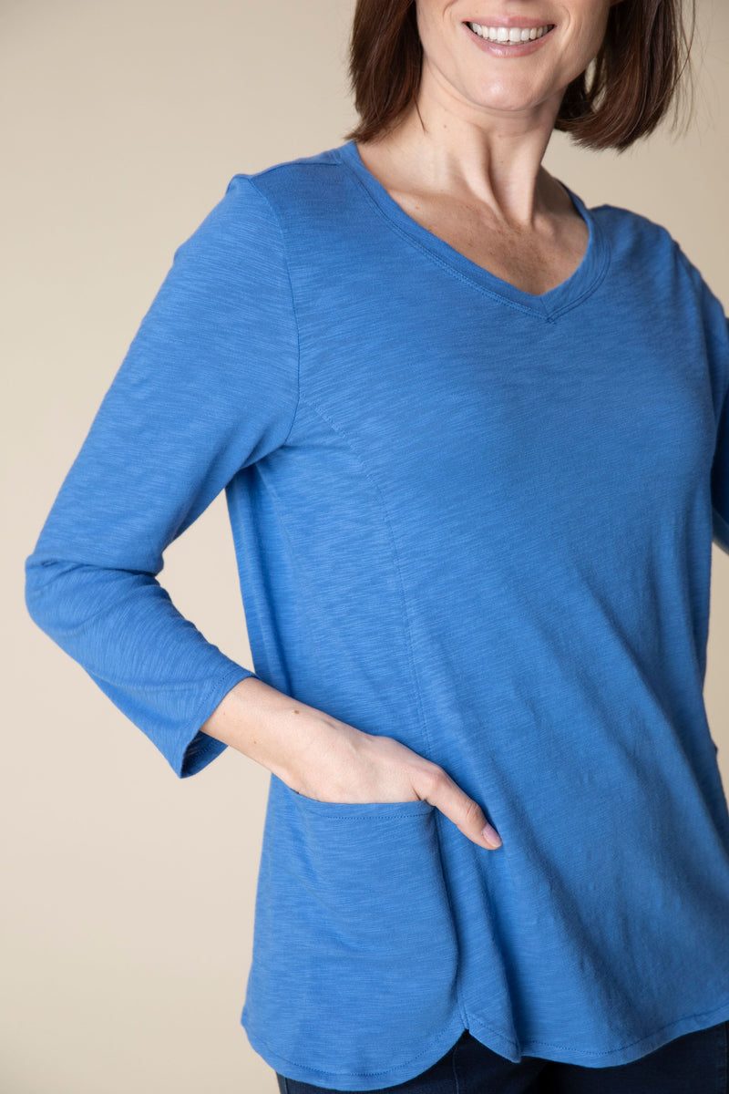 Cobalt V-Neck Pocket Top