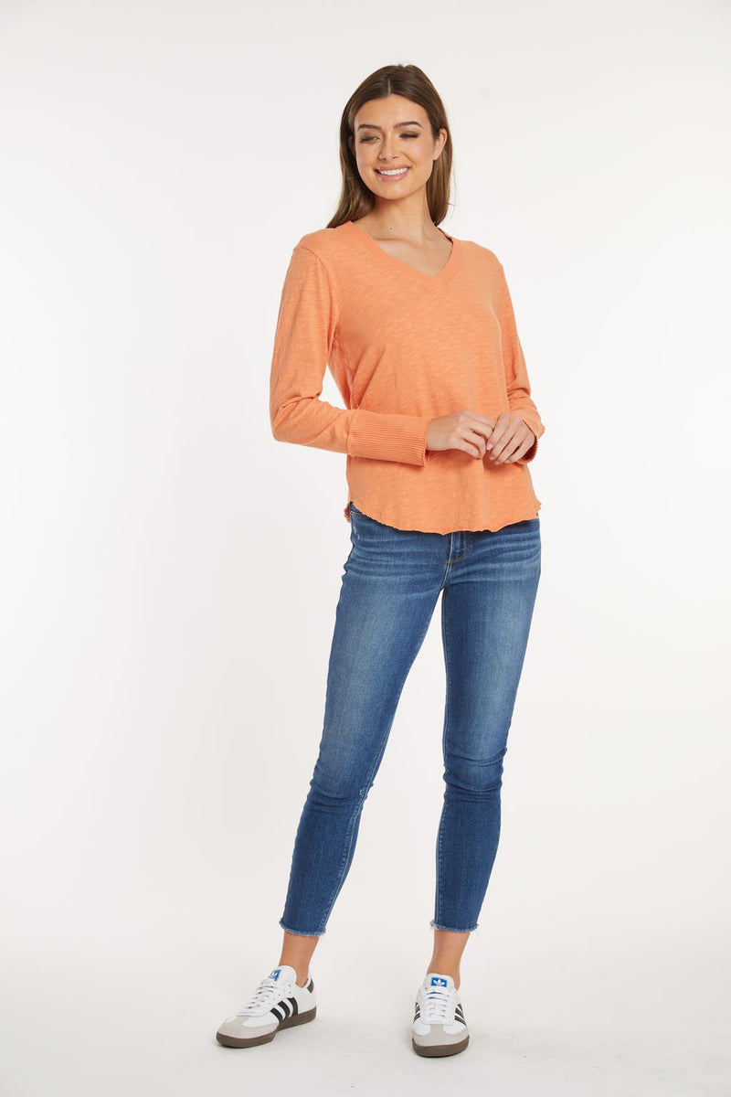 Apricot V-Neck Waffle Top