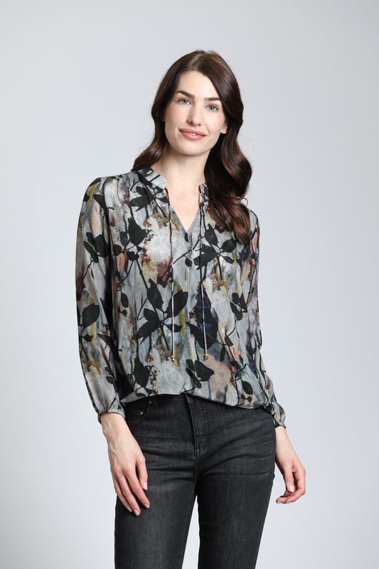 Black Floral Cupro Pullover Top