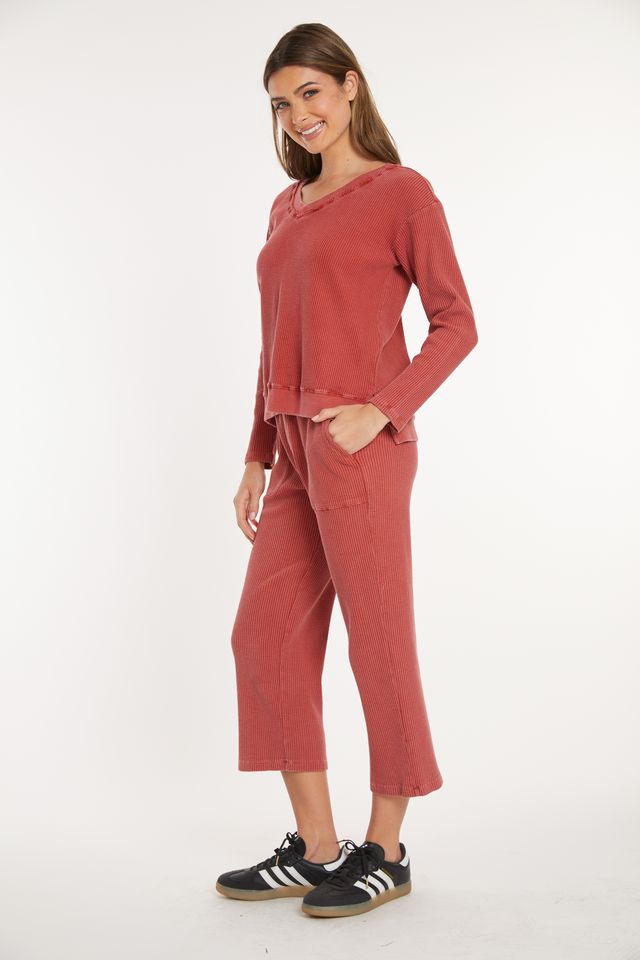 Spiced Cider Waffle V-Neck Top