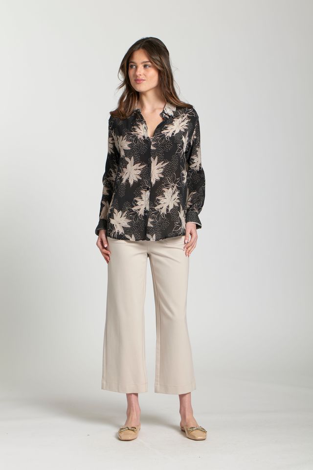 Black Neutral Floral Button Top