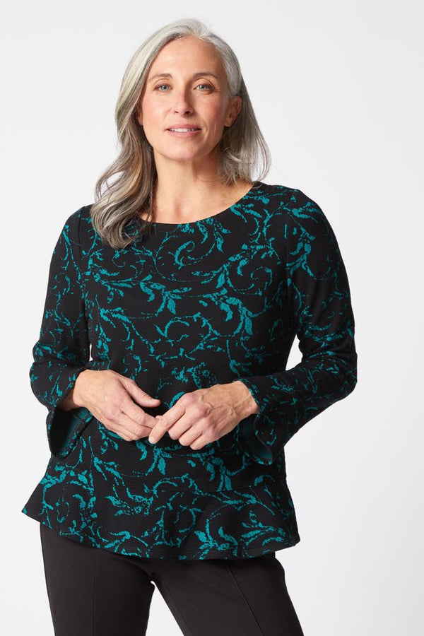 Everglade Jacquard Scroll Peplum Top