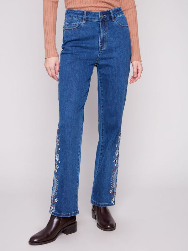 Paisley Embroidered Straight Leg Jean