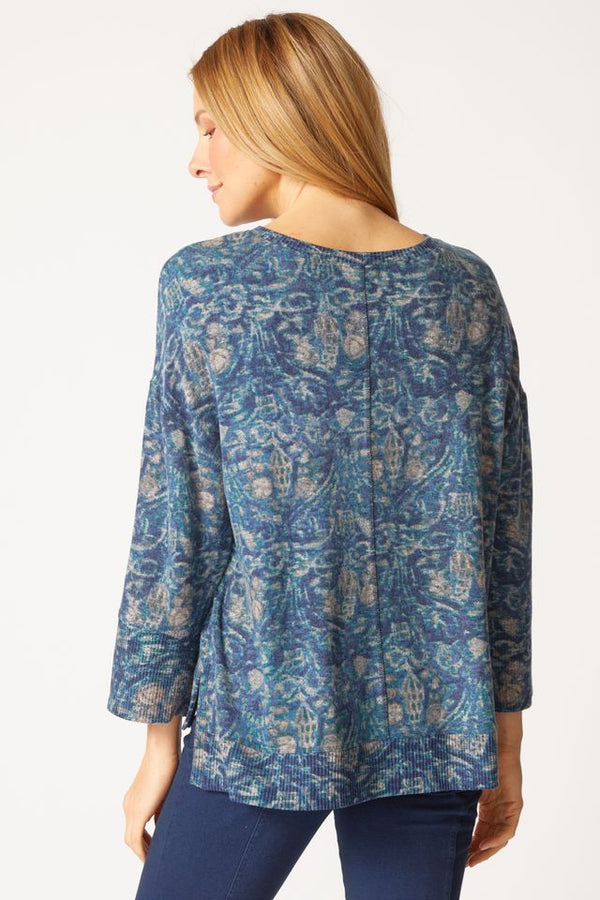 Ink Floral Fleece Seam 3/4 Top