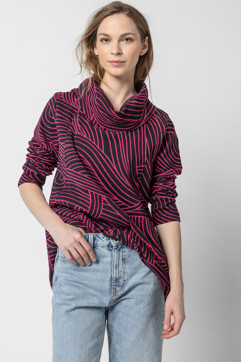 Wineberry Swirl Floral Cowl Tunic Top