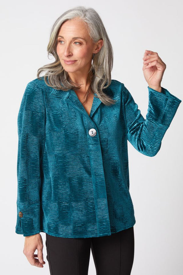 Juniper Crinkle Velvet Button Top