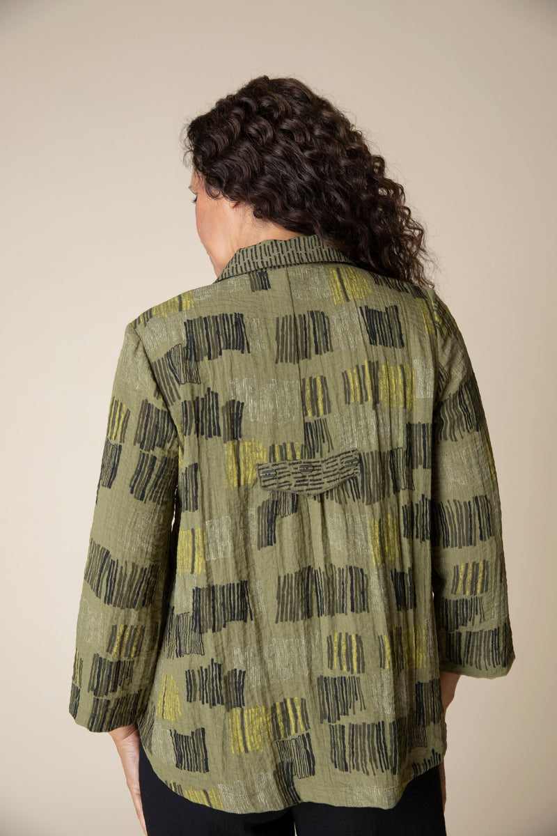 Olive Pleat Back Button Jacket
