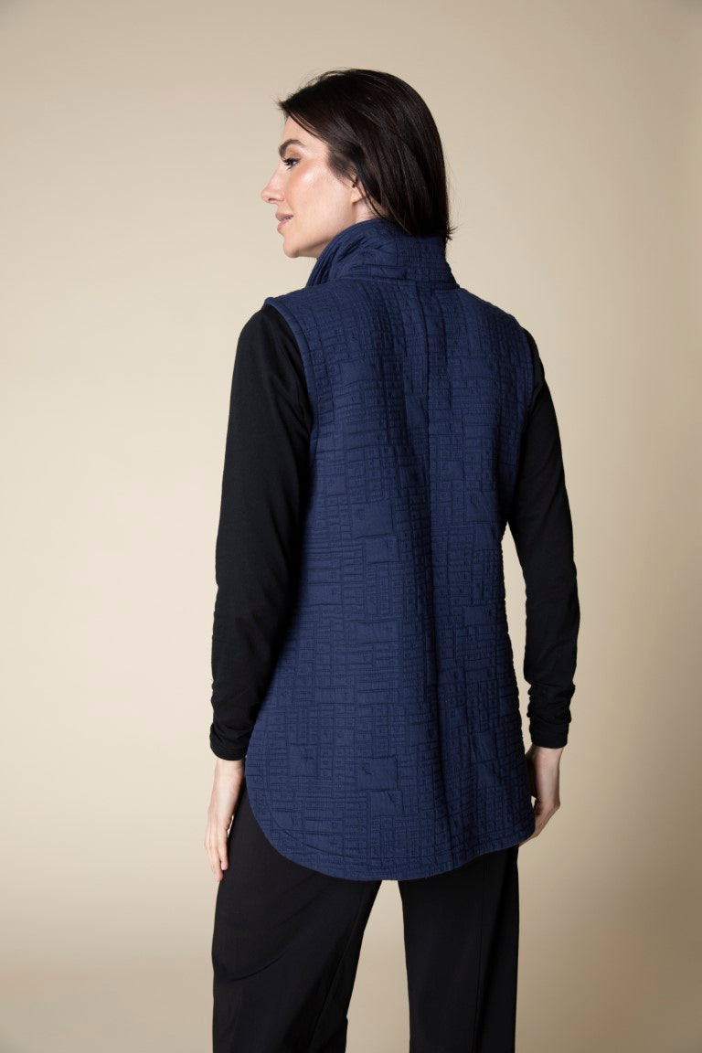 Navy Quilt Button Vest