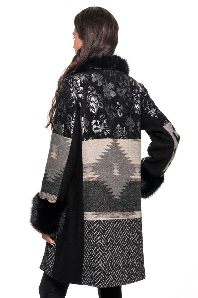 Faux Fur Denim Patchwork Coat