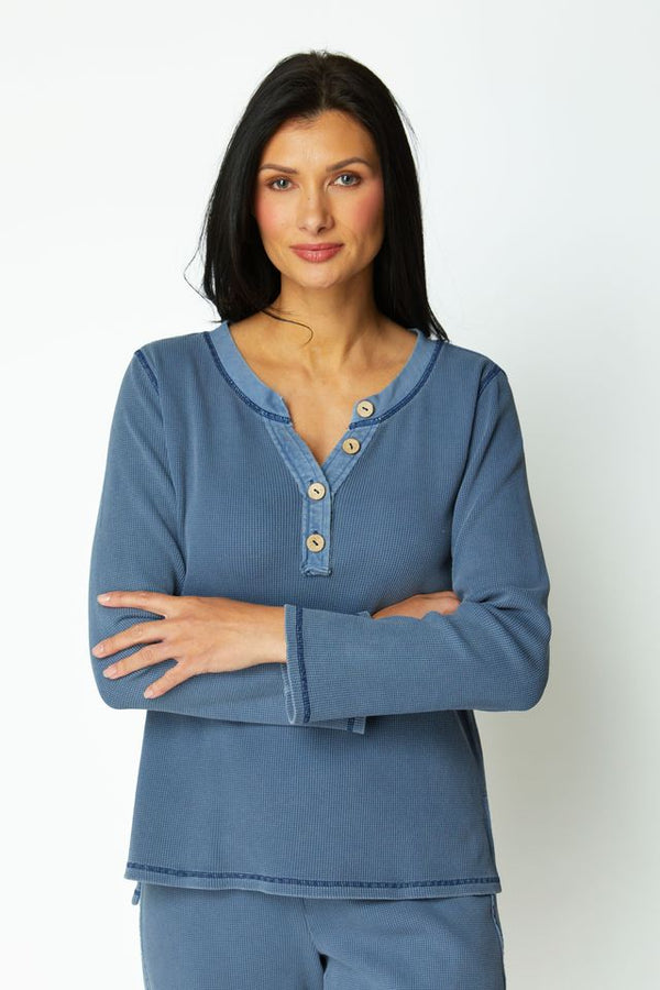 Denim Waffle Henley Top
