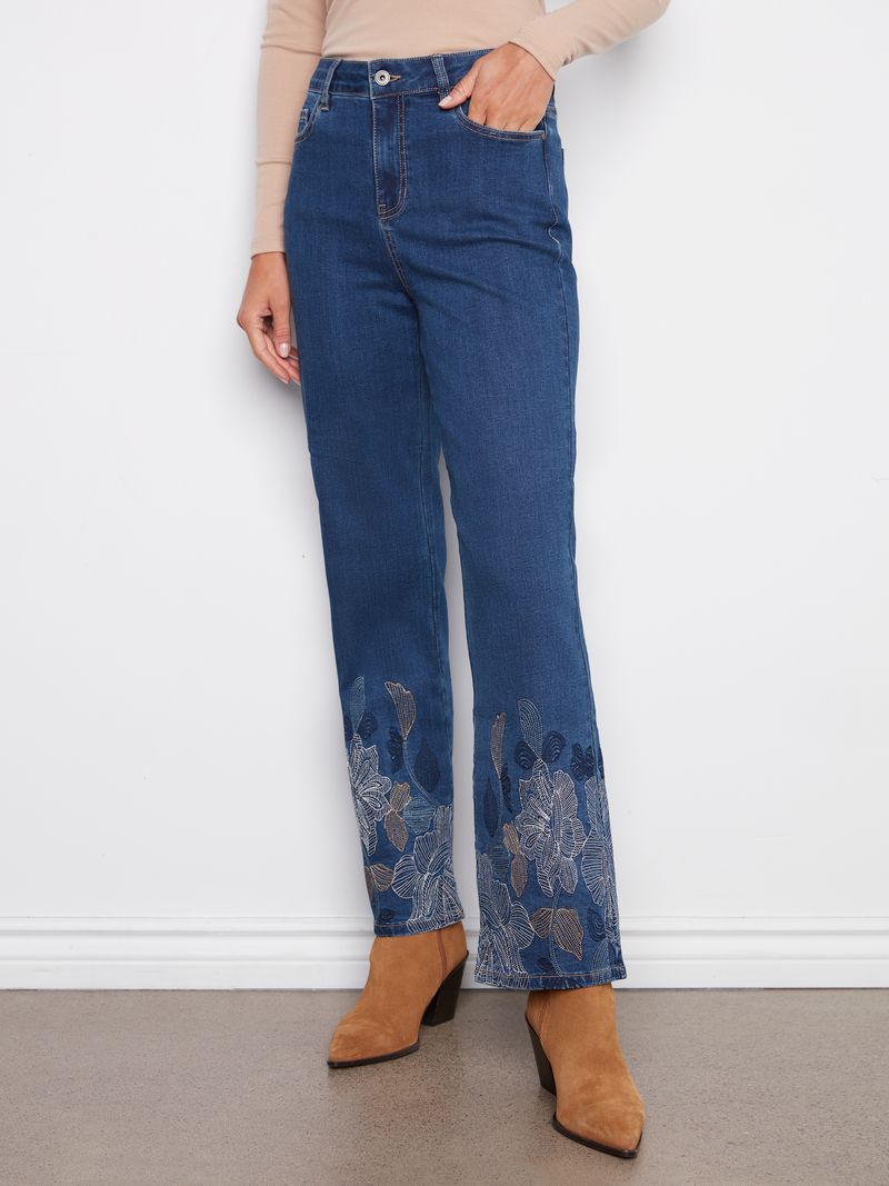 Indigo Embroidered Straight Leg Jean