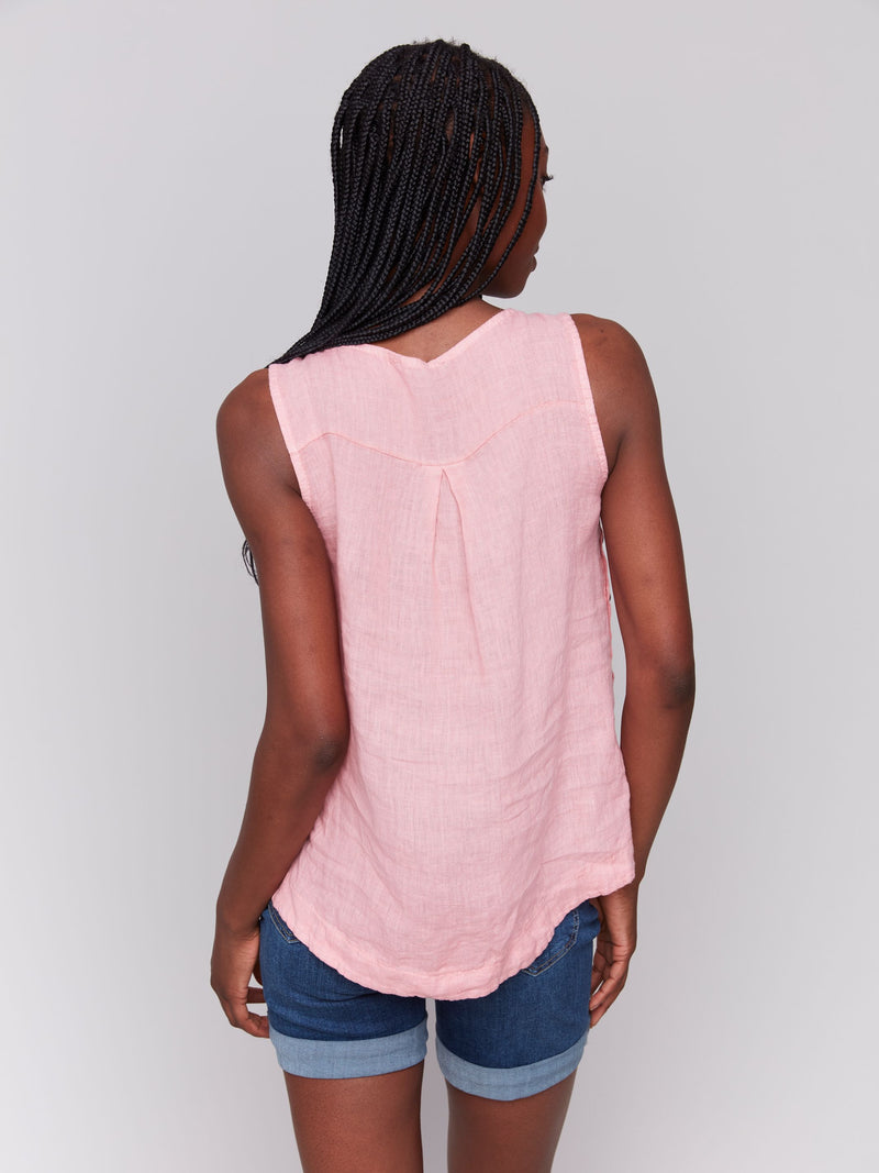 Guava Linen Button Side Tank