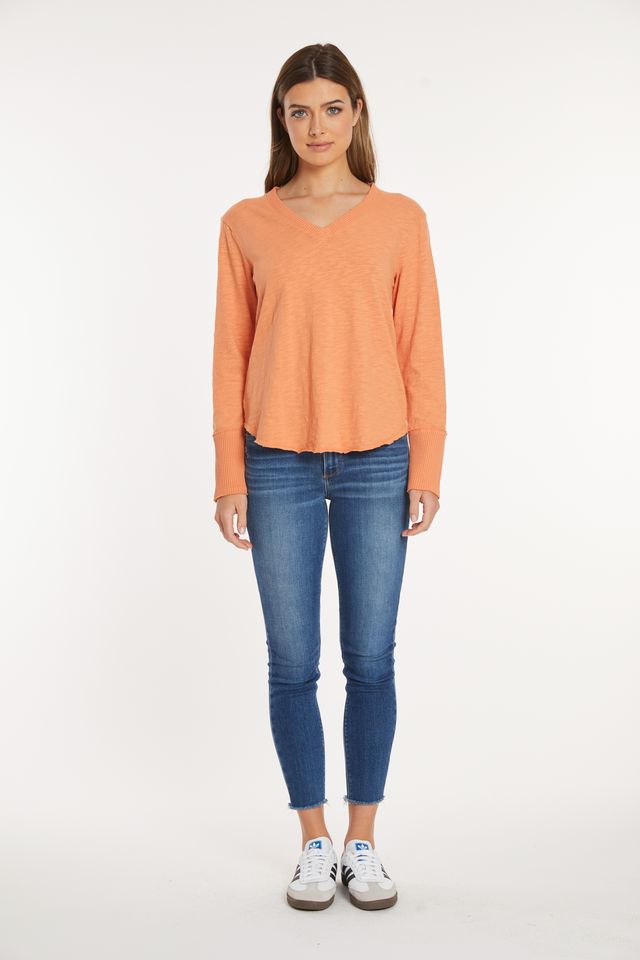 Apricot V-Neck Waffle Top