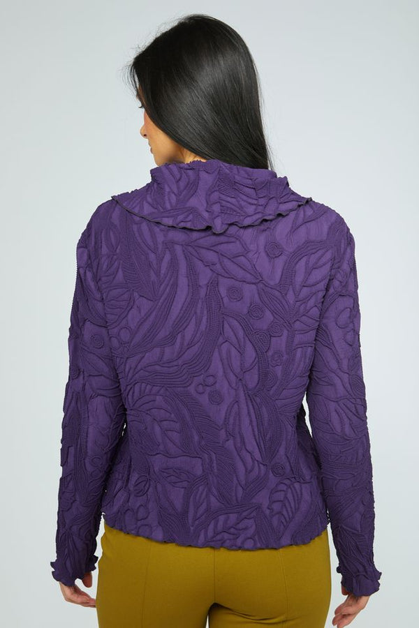 Violet Floral Embossed Cowl Top