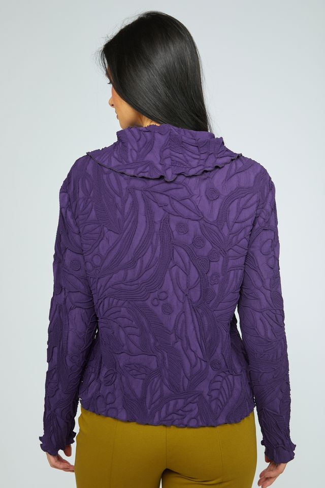 Violet Floral Embossed Cowl Top