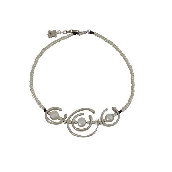 Triple Silver & Pearl Spiral Necklace
