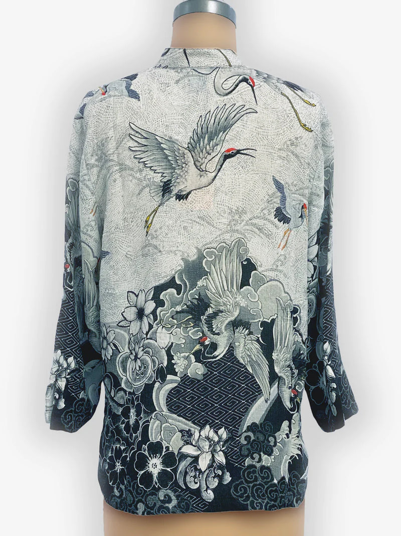 Crane Wave Silk Blouse