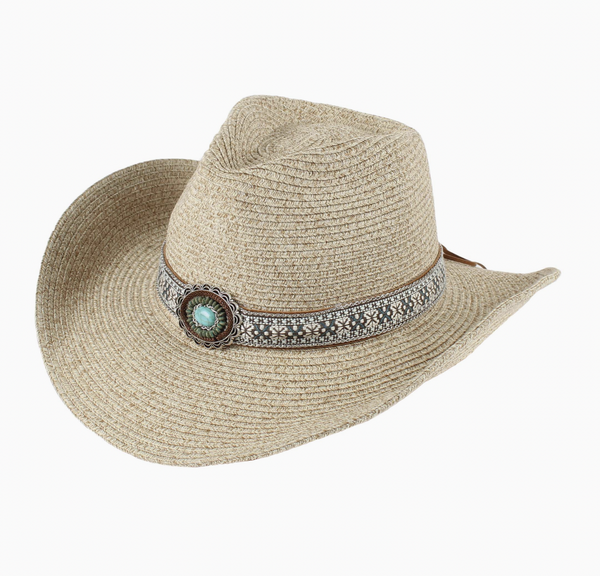 Beige Medallion Band Cowboy Hat