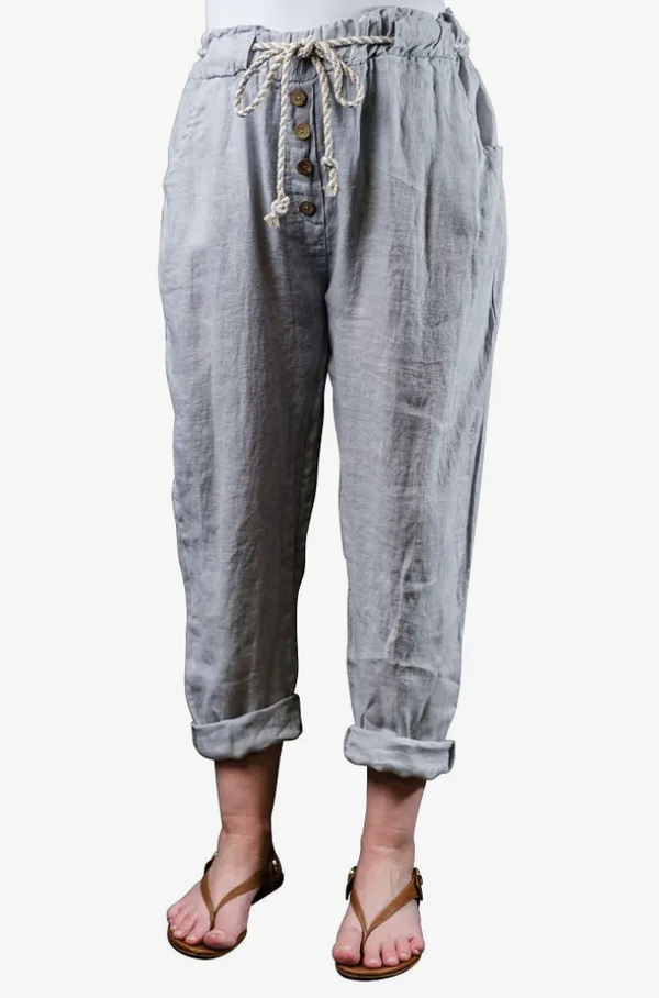 Grayson Button Fly Linen Crop Pant