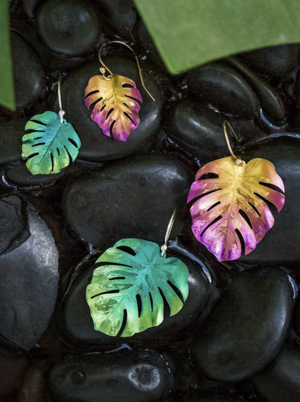Monstera Leaf Earrings Green