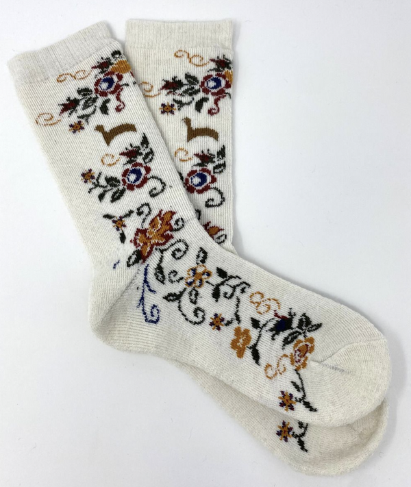Ivory Floral Alpaca Sock