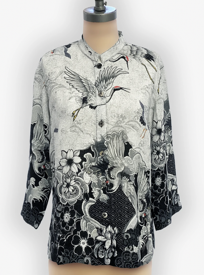 Crane Wave Silk Blouse