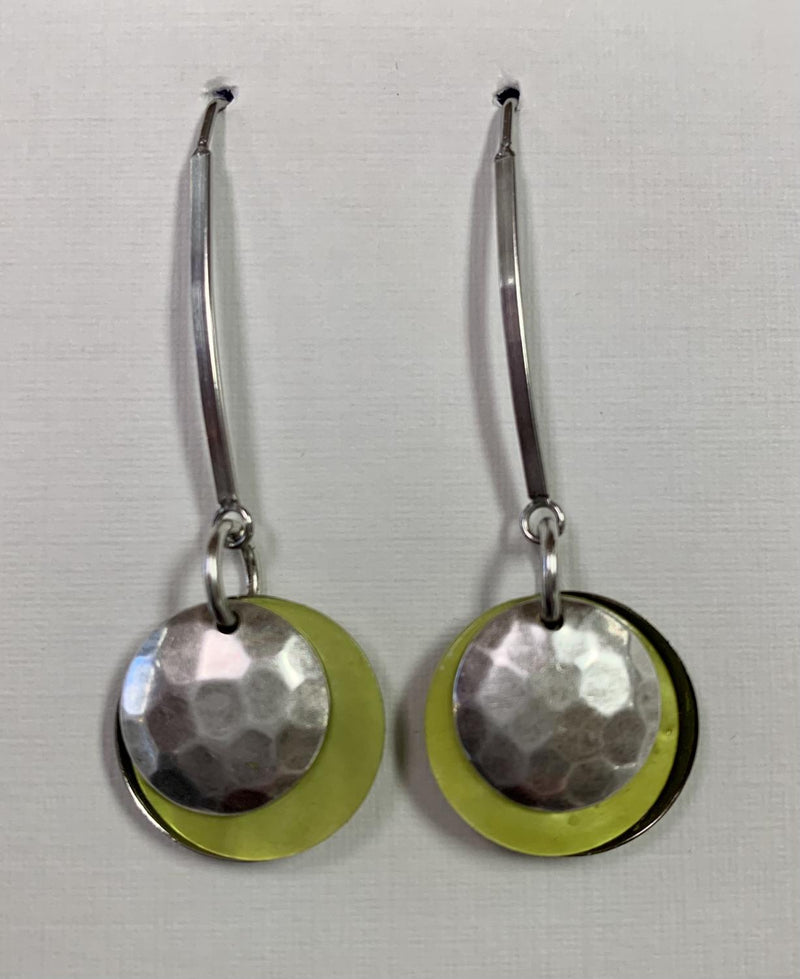 Chartreuse Hammered Shield Earring