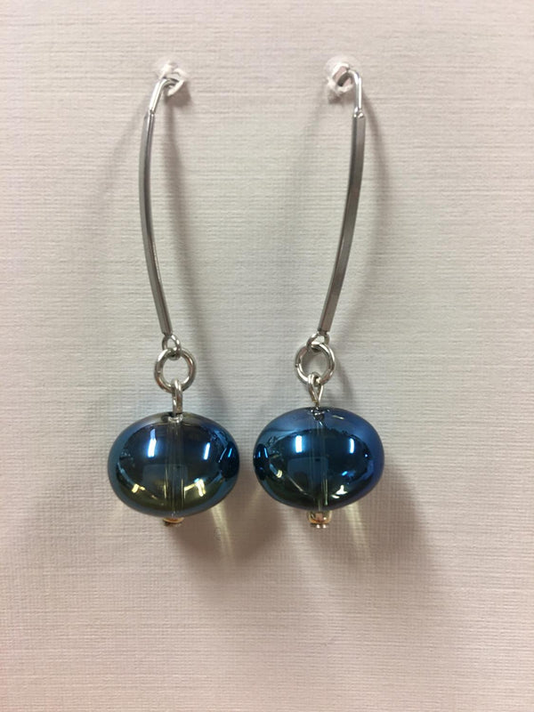 Blue Glass Ball Earring