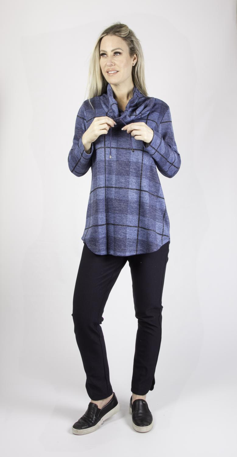 Denim Plaid Drawstring Tunic