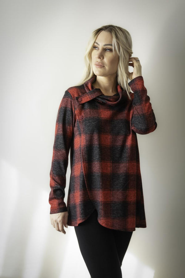 Red Plaid Cowl Tunic