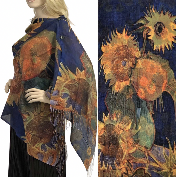 Van Gogh Navy Sunflower Button Shawl